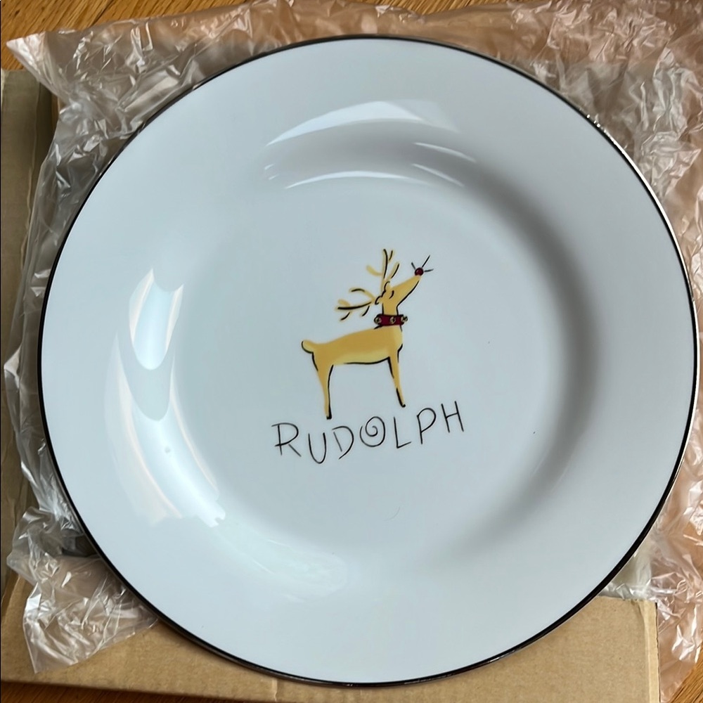 Pottery Barn Reindeer White and Gold 12” Platter